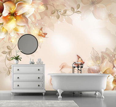 Бабочки с цветами в интерьере ванной