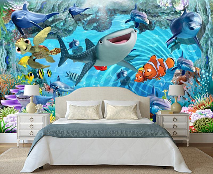 Подводный мир мультфильмов в интерьере спальни
