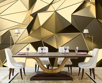 Золотые треугольники в интерьере кухни с большим столом