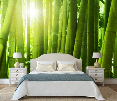 Светящийся бамбук в интерьере спальни