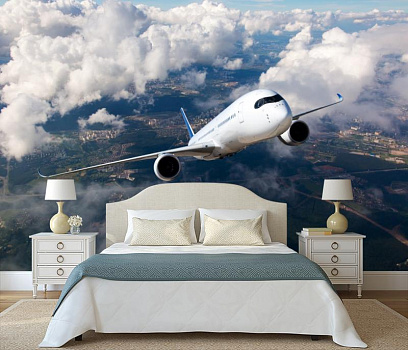 Самолет в высоте в интерьере спальни