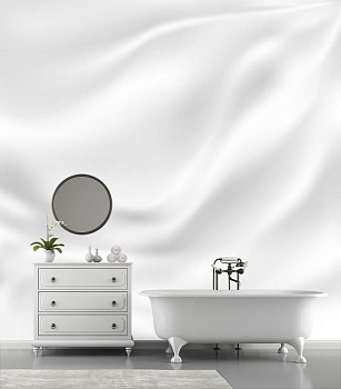 Белый шелк в интерьере ванной