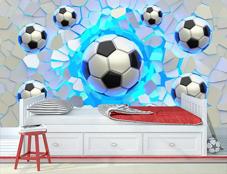 Футбольные мячи в интерьере детской комнаты мальчика