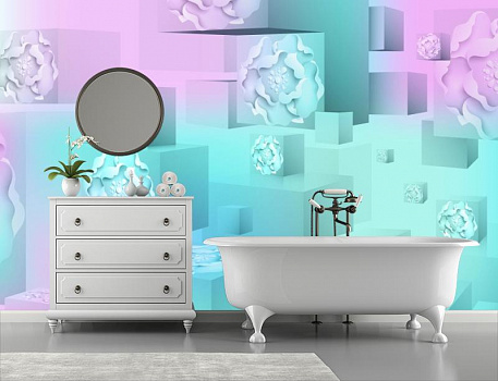 Кубики с изображением цветов в интерьере ванной