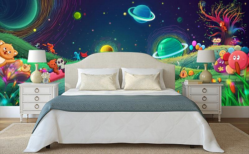Космический мир в интерьере спальни