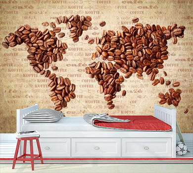 Кофейная карта мира в интерьере детской комнаты мальчика