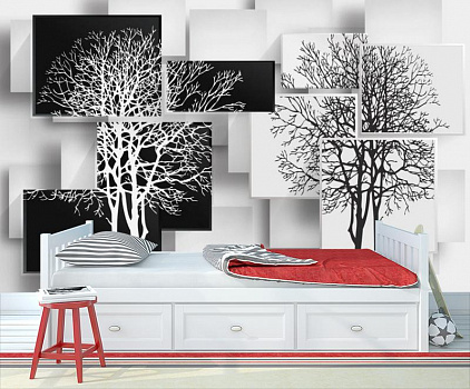 Деревья в стиле модерн в интерьере детской комнаты мальчика
