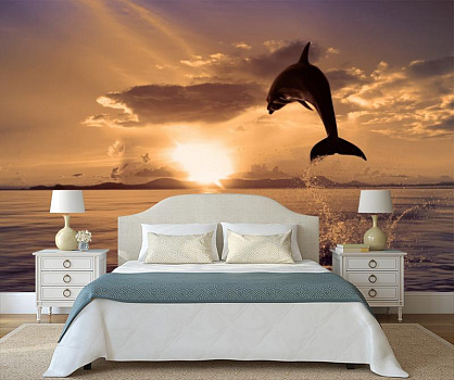 Дельфин на закате в интерьере спальни