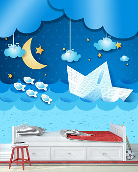 Бумажный кораблик  в интерьере детской комнаты мальчика