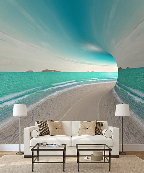 Морской тоннель в интерьере гостиной с диваном