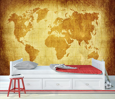 Карта мира  в интерьере детской комнаты мальчика