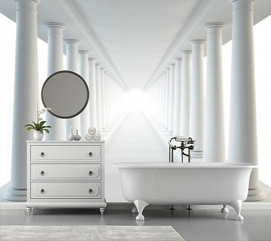 Белый коридор из колонн в интерьере ванной