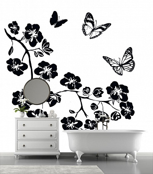 Бабочки и цветы в интерьере ванной