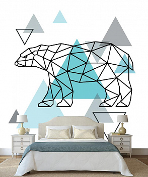 Геометрический медведь в интерьере спальни
