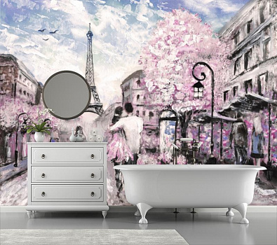 Прогулка по Парижу в интерьере ванной