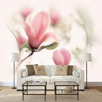 Нежность цветов в интерьере гостиной с диваном