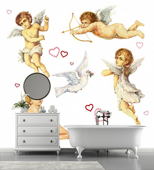 Ангелочки с голубем в интерьере ванной