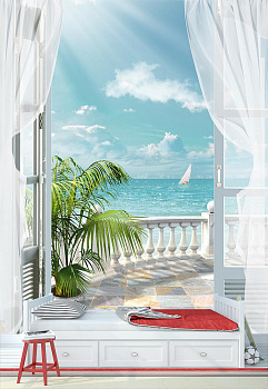 Балкон с видом на море в интерьере детской комнаты мальчика