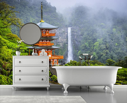Японский храм в интерьере ванной