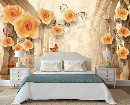 Чайные розы на арках в интерьере спальни