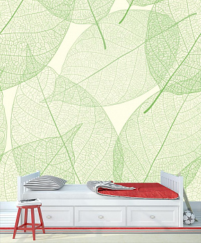 Прозрачные зеленые листья в интерьере детской комнаты мальчика
