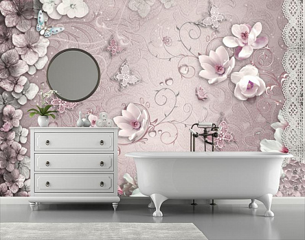 Magic flowers розовые в интерьере ванной
