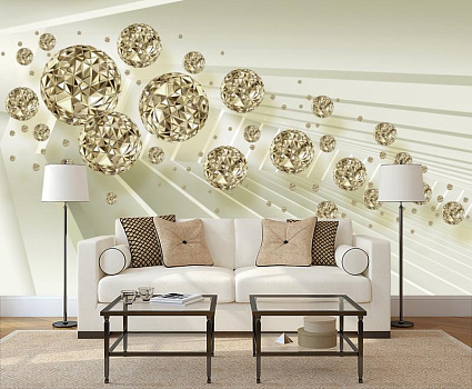 Зеркальные шары в интерьере гостиной с диваном