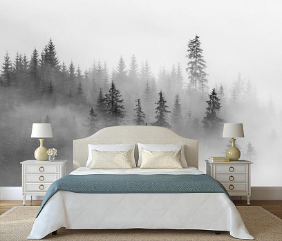 Елки в тумане в интерьере спальни