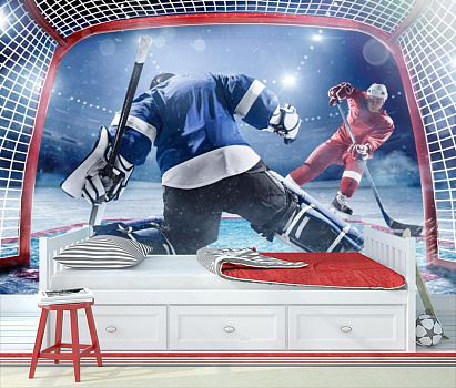 Ворота хоккеиста в интерьере детской комнаты мальчика