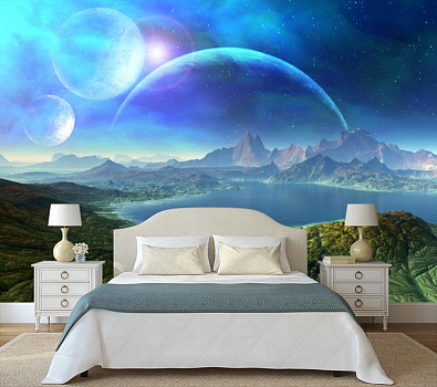 Неизученная планета в интерьере спальни