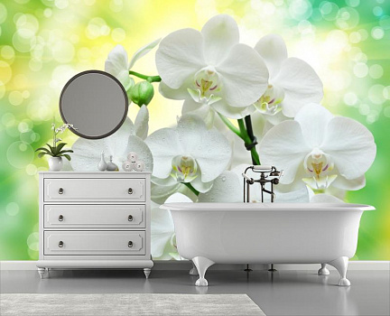 Букет из белых орхидей в интерьере ванной