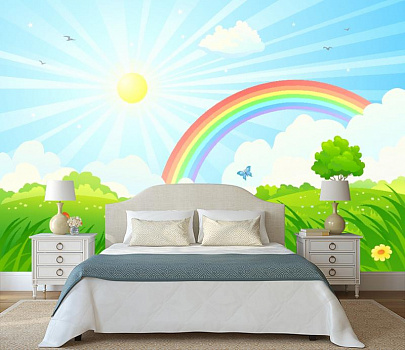 Радужный день в интерьере спальни