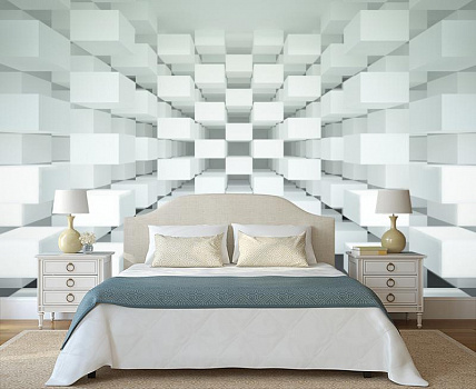 Белые кубы в интерьере спальни
