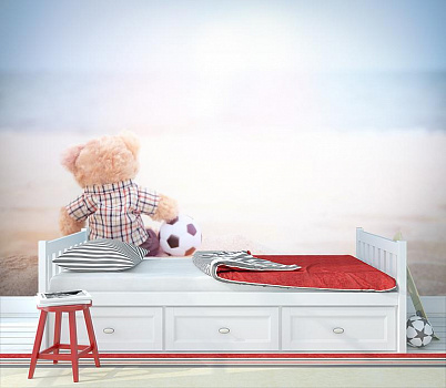 Медведь футболист в интерьере детской комнаты мальчика