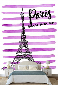 Эйфелева башня в Париже в интерьере спальни