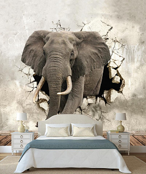 Слон в стене в интерьере спальни
