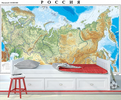 Карта России в интерьере детской комнаты мальчика