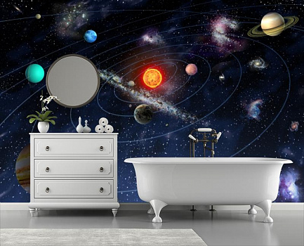 Планеты на орбите в интерьере ванной
