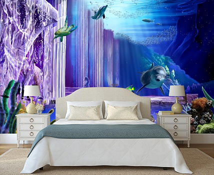 Сказочный подводный мир в интерьере спальни