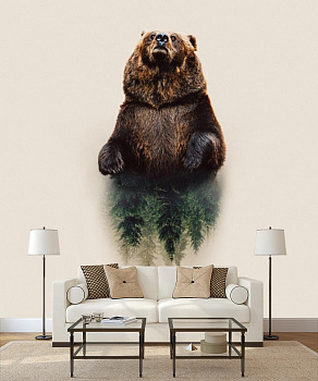 Медведь хозяин тайги  в интерьере гостиной с диваном