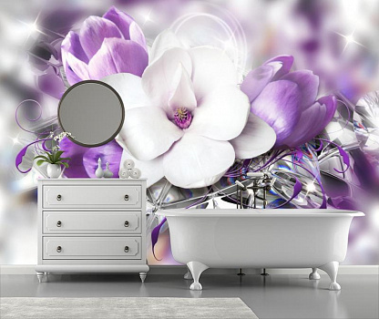 Цветы на зеркалах в интерьере ванной