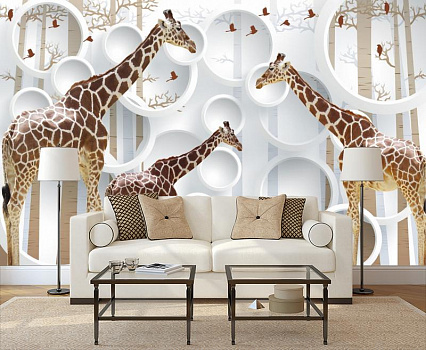 Жирафы в интерьере гостиной с диваном