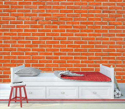Стена из красного кирпича в интерьере детской комнаты мальчика