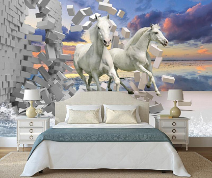 Лошади восход в интерьере спальни