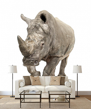 Серый носорог в интерьере гостиной с диваном