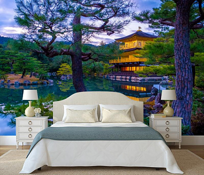 Японский дом у реки в интерьере спальни