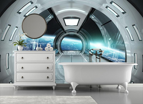 Космос с корабля в интерьере ванной