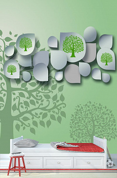 Зеленые деревья  в интерьере детской комнаты мальчика