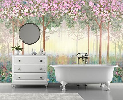 Весенний лес в интерьере ванной