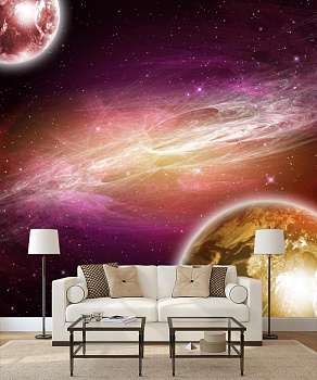 Космическая фантазия в интерьере гостиной с диваном